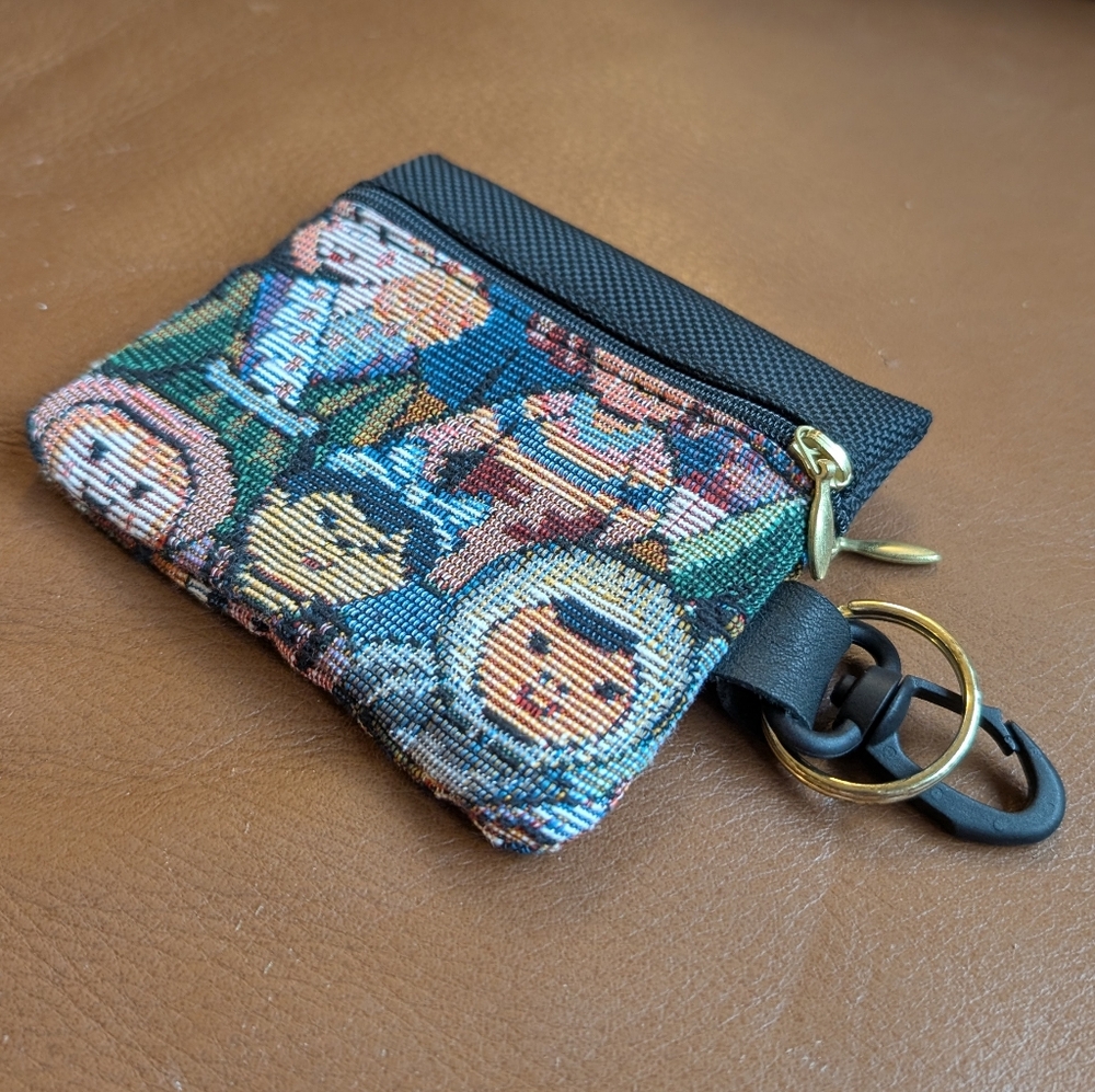 Vintage Mini Tapestry Wallet Coin Purse Keychain Zip Pouch ID Holder Keyring 90s